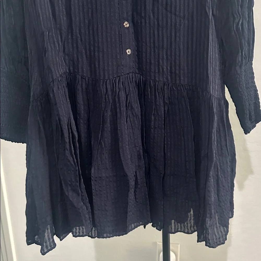 WITCHERY Stripe Pintuck Dress Navy Drop Shoulder, Waist Dress Button Front Sz 8 - Picture 8 of 15
